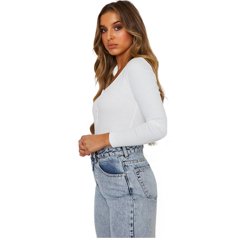 White Zip Up Long Sleeve Bodysuit TQK550148-1