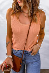 Pink Plain Waffle Knit U Neck Tank Top LC2567709-10