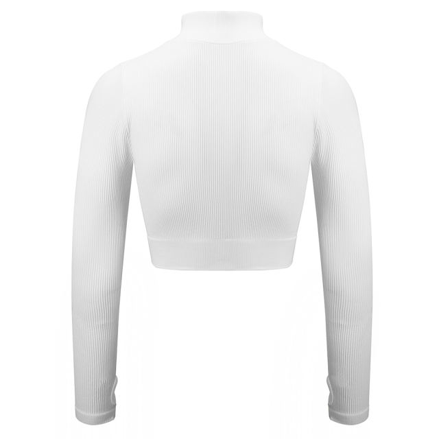 White Seamless Stand Collar Jacket with Pant Yoga Set TQK710415-1