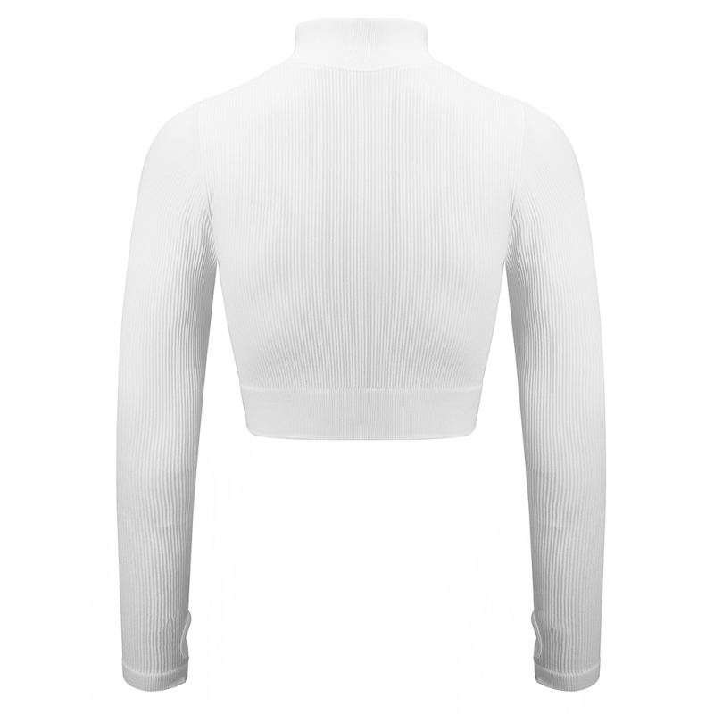 White Seamless Stand Collar Jacket with Pant Yoga Set TQK710415-1