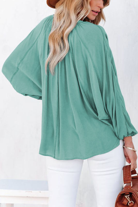 Green Split V Neck Dolman Top LC25114958-9