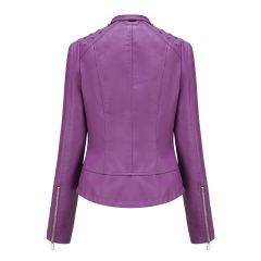 Purple Rivet Decoration Turndown Collar PU Leather Jacket TQK280137-8