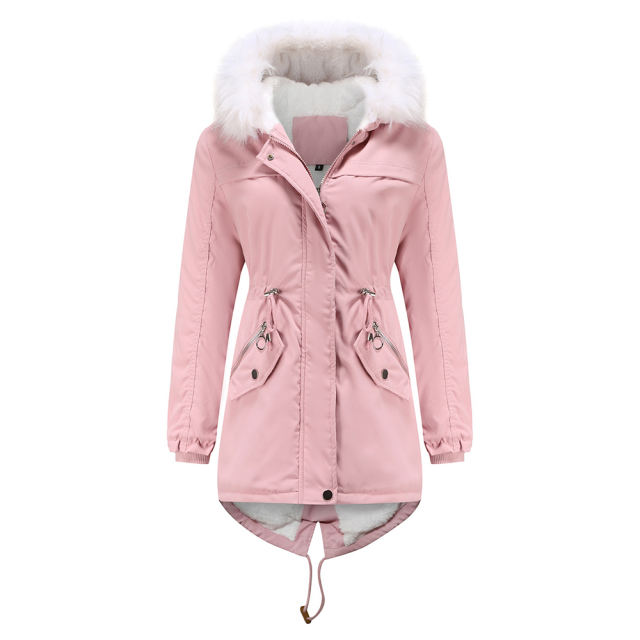 Pink Fur Collar Warm Hooded Parka Coat TQK280129-10
