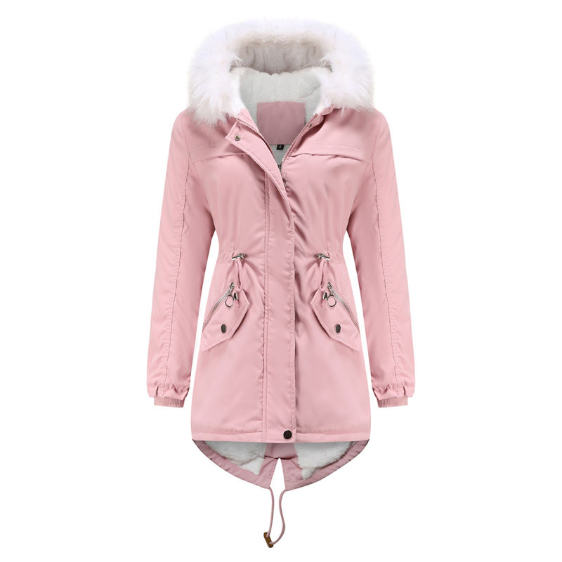 Pink Fur Collar Warm Hooded Parka Coat TQK280129-10