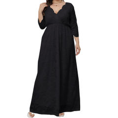 Black V-Neck Lace Plus Size Dress TQK310997-2