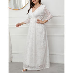 White V Neck Lace Plus Size Evening Dress TQV310004-1