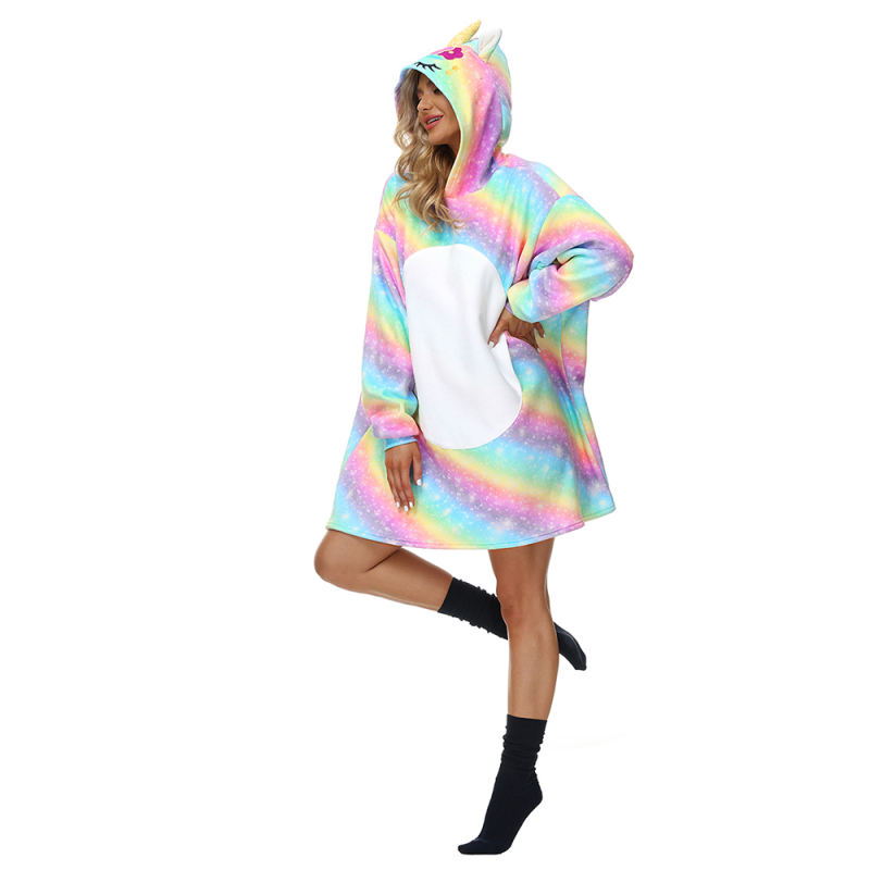 Multicolor Unicorn Cartoon Print Blanket Hoodie TQK230363-29
