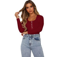 Wine Zip Up Long Sleeve Bodysuit TQK550148-103