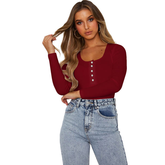 Wine Zip Up Long Sleeve Bodysuit TQK550148-103