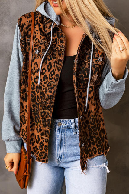 Leopard Ripped Hooded Denim Jacket LC788145-20