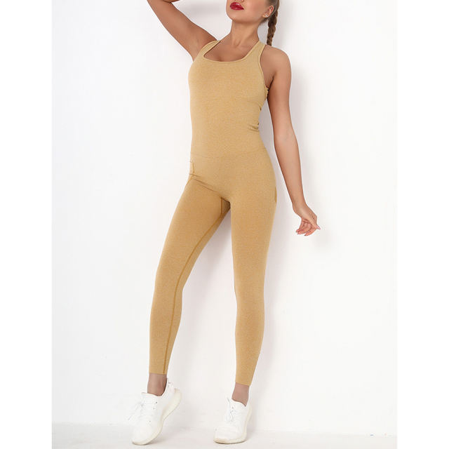 Yellow Back-Criss Seamless Yoga One Piece Jumpsuit TQE91567-7