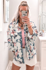 White Stars Tie Dye Print Buttoned Denim Jacket LC788208-1