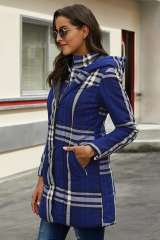 Blue Vintage Plaid Cotton Quilted Trench Coat LC85189-5