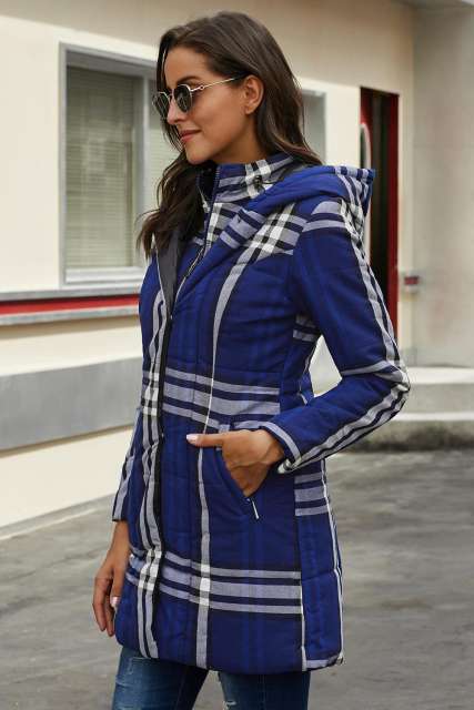 Blue Vintage Plaid Cotton Quilted Trench Coat LC85189-5
