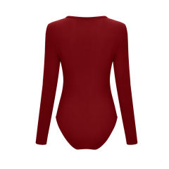 Wine Zip Up Long Sleeve Bodysuit TQK550148-103