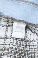 Sky Blue Plaid Patchwork Fringed Flap Pockets Denim Jacket LC854131-4