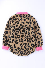 Contrast Trimmed Leopard Teddy Shacket LC854211-20