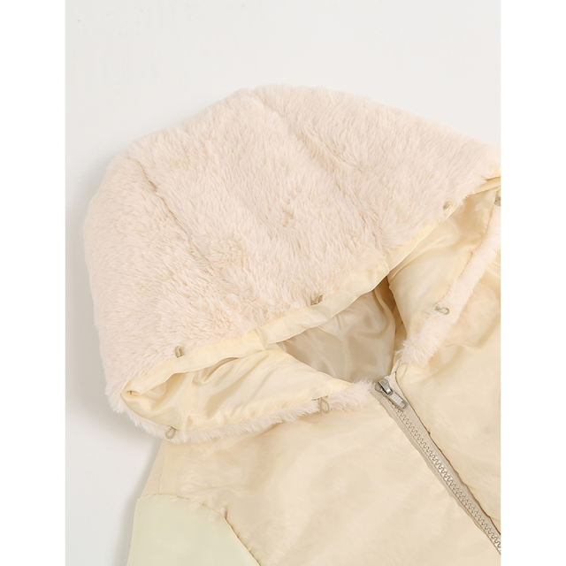 Apricot Zipper Plush Collar Parker Thick Coat 2pcs Set  TQK280219-18