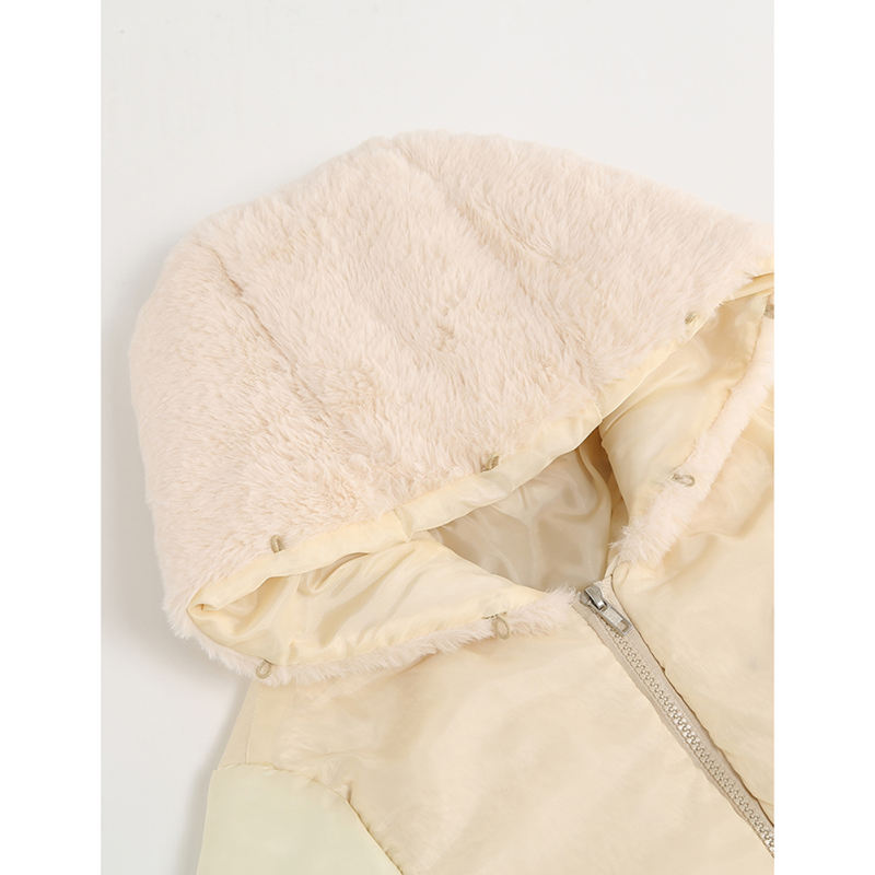 Apricot Zipper Plush Collar Parker Thick Coat 2pcs Set  TQK280219-18