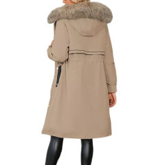 Brown Zipper Plush Collar Parker Thick Coat 2pcs Set  TQK280219-17