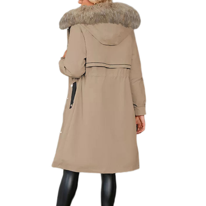 Brown Zipper Plush Collar Parker Thick Coat 2pcs Set  TQK280219-17
