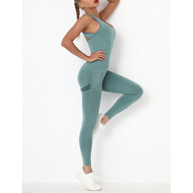 Green Back-Criss Seamless Yoga One Piece Jumpsuit TQE91567-9