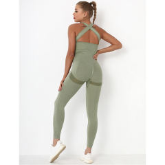 Army Green Back-Criss Seamless Yoga One Piece Jumpsuit TQE91567-27