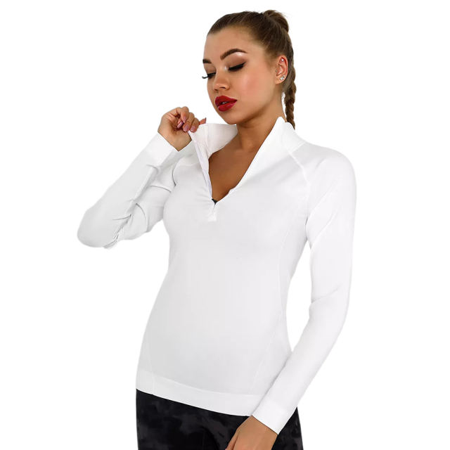 White Quick Dry Zipper Knit Tight Yoga Tops TQE91363-1