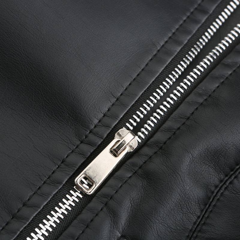 Black Zipper &amp; Bandage PU Leather Jacket TQK280142-2