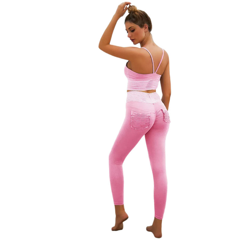 Pink Bra with Poacketed Pant Yoga Set TQE91359-10