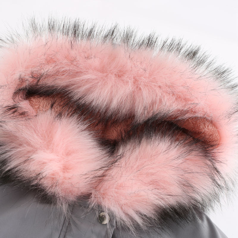 Gray Fur Collar Drawstring Waist Warm Hooded Parka Coat TQK280130-11