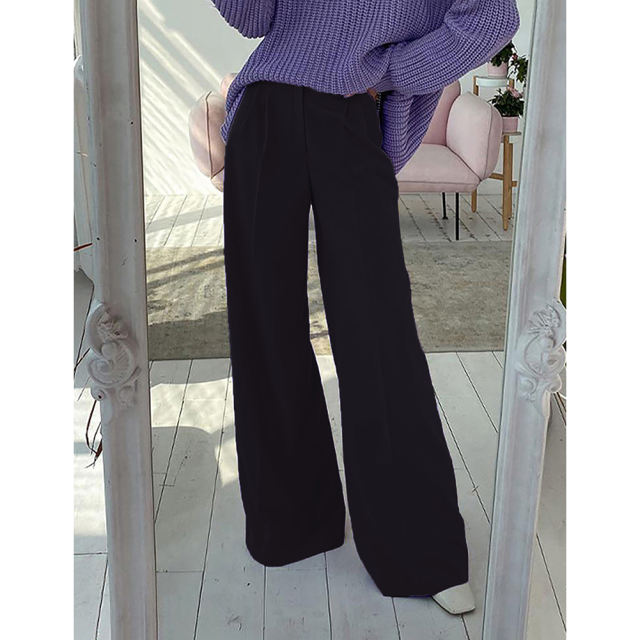Black High Waisted Draped Wide Leg Pants TQV510042-2