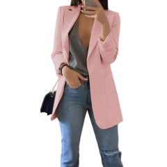 Pink Turndown Collar Blazer With Pockets TQK260012-10