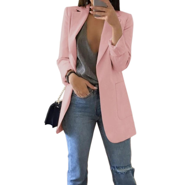 Pink Turndown Collar Blazer With Pockets TQK260012-10