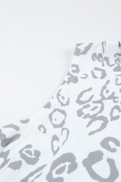 Gray Leopard Print Crew Neck Tank Top LC2565188-1011