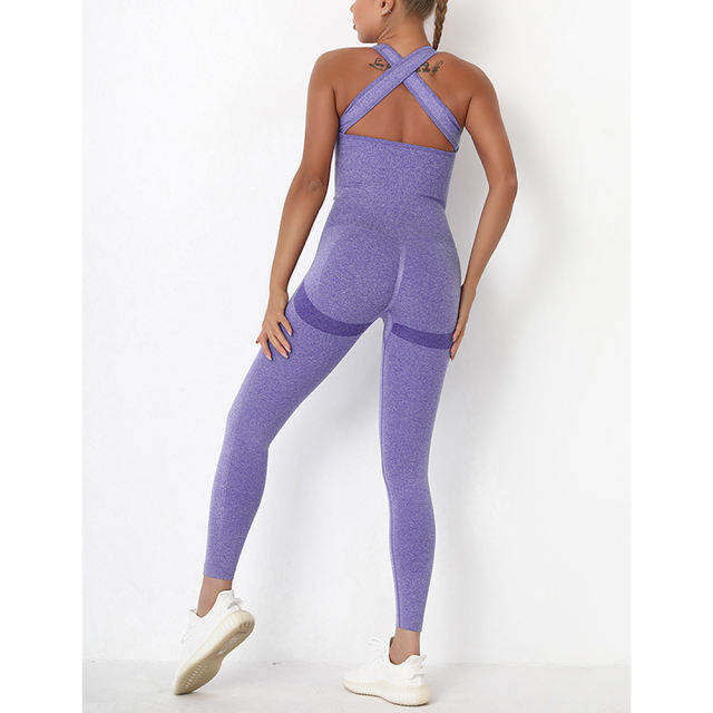 Purple Back-Criss Seamless Yoga One Piece Jumpsuit TQE91567-8