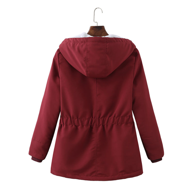 Wine Red Plush Warm Hooded Parka Coat TQK280128-23