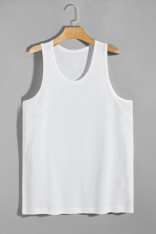 White Men\'s Solid Crew Neck Sleeveless Top MC256180-1