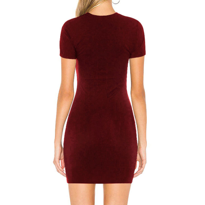 Burgundy Short Sleeve Drawstring Bodycon T-Shirt Dress TQK311016-23