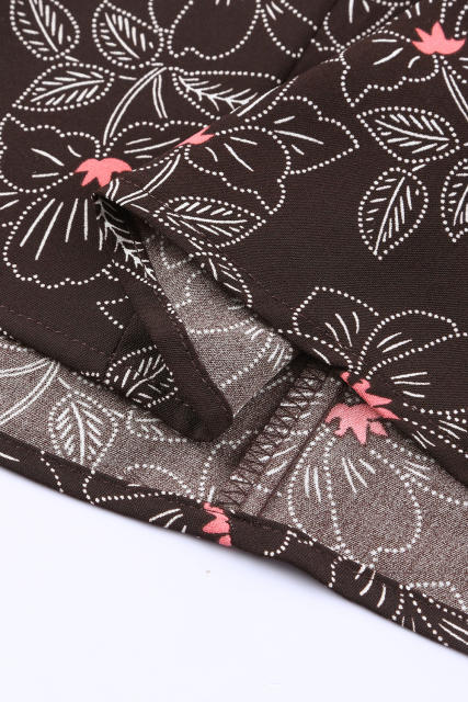 Brown Floral Print Spaghetti Strap Racerback Tank Top LC2567780-17