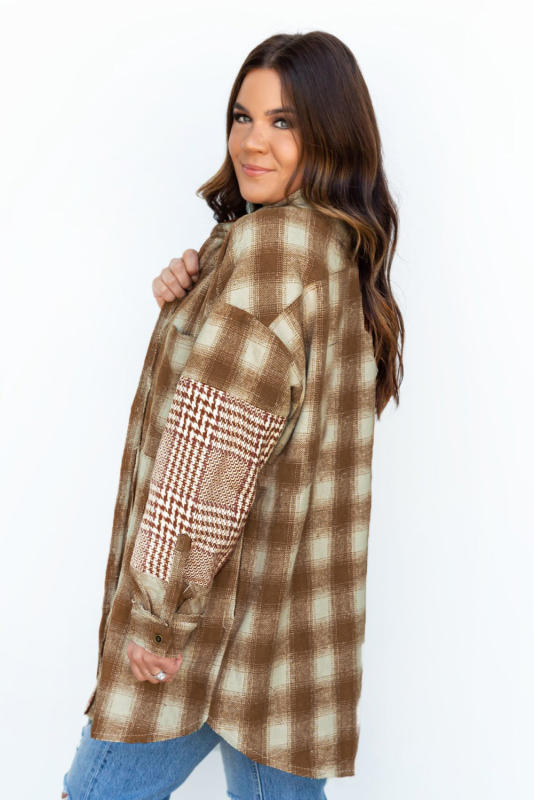 Brown Oversize Plaid Flannel Shacket LC8511022-17