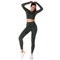 Army Green Camo Knit Seamless Long Sleeve Pant Yoga Set TQE91362-27