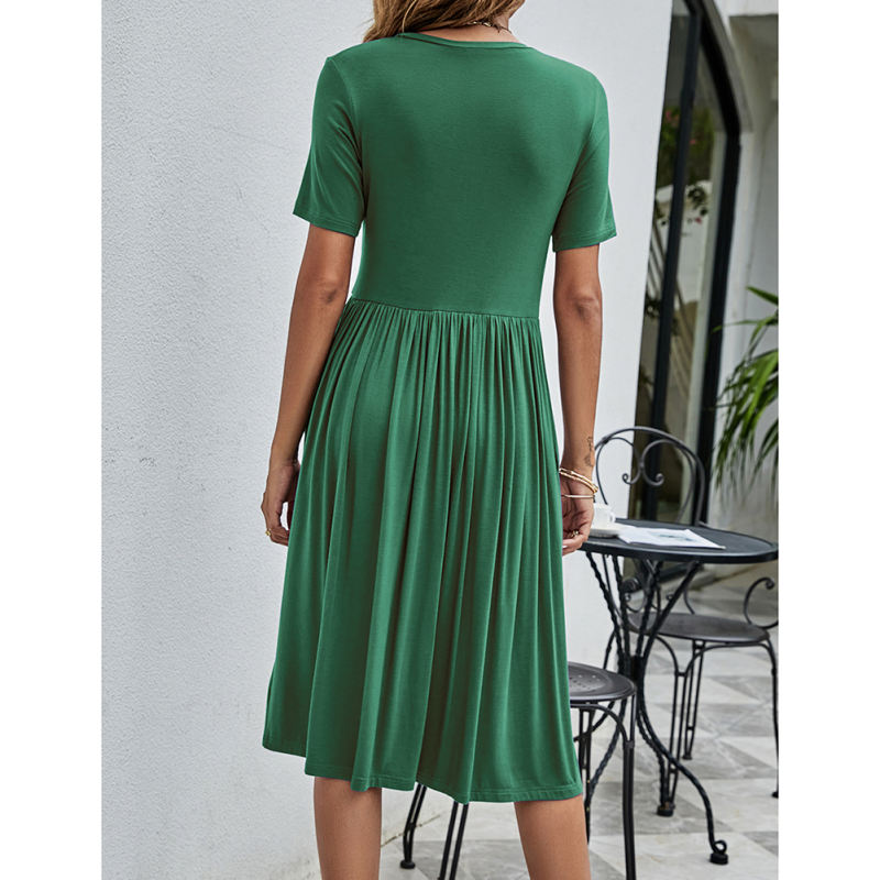 Green Cotton Blend Button Detail Pocket T-shirt Dress TQK311328-9