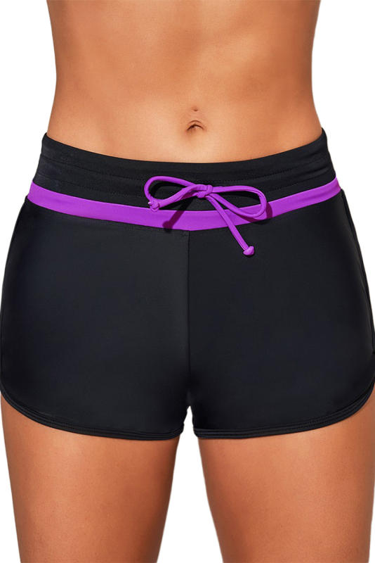 Purple Striped Drawstring High Waist Swimming Shorts LC472188-8