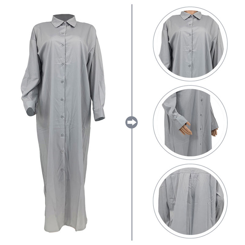 Light Gray Long Sleeve Buttoned Maxi Shirt Dress TQK311304-25