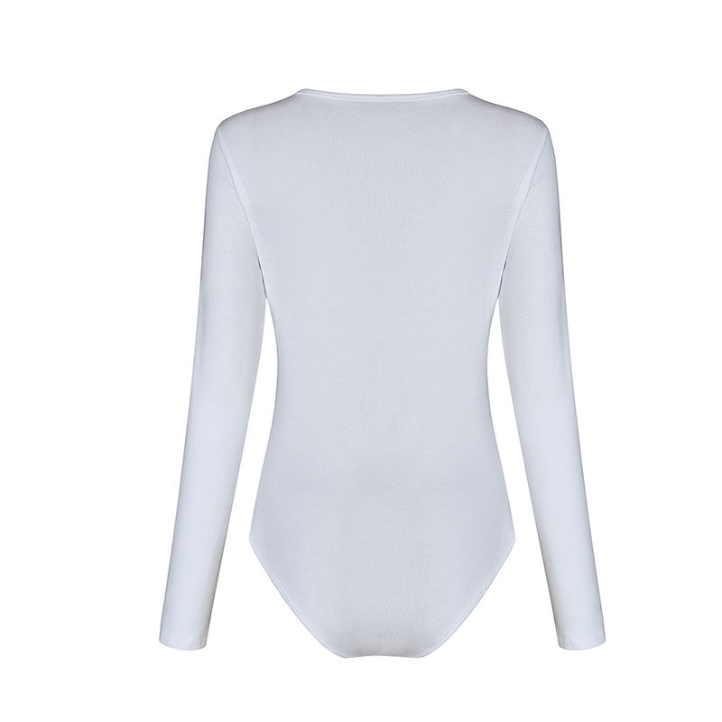 White V Neck Long Sleeve Bodysuit TQK550147-1