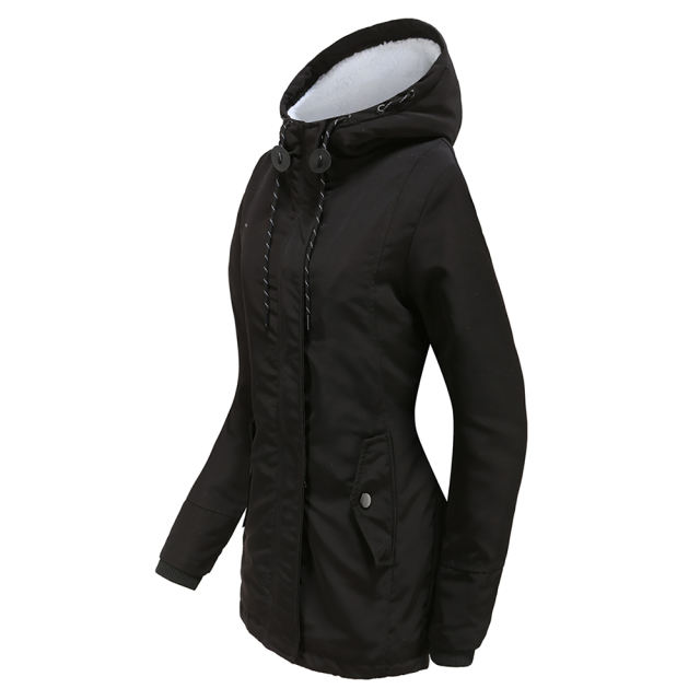 Black Plush Warm Hooded Parka Coat TQK280128-2