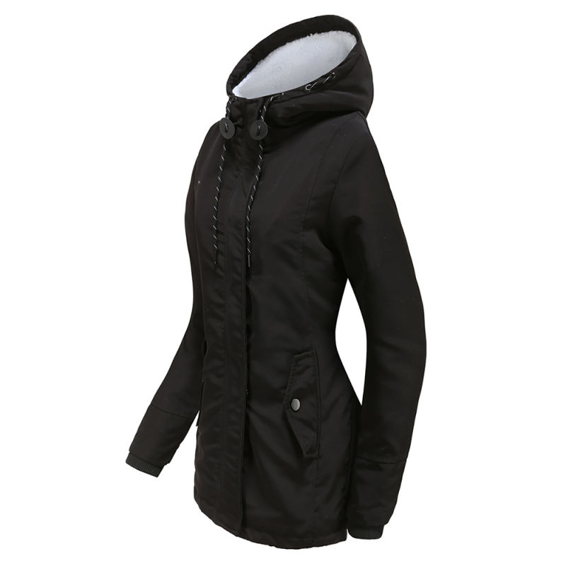 Black Plush Warm Hooded Parka Coat TQK280128-2