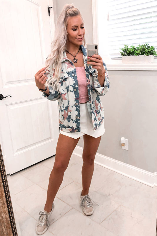 White Stars Tie Dye Print Buttoned Denim Jacket LC788208-1