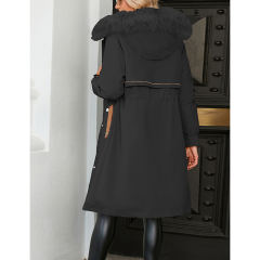 Black Zipper Plush Collar Parker Thick Coat 2pcs Set  TQK280219-2